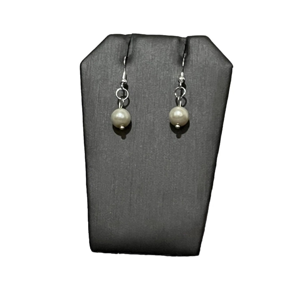 Pearl Drop Earrings Simple Elegant Minimalist With Silver Plated Closure
